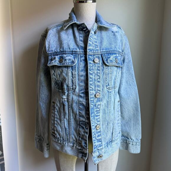 Abercrombie & Fitch Light Acid Wash Distressed Denim Jean Jacket XS - Picture 3 of 11